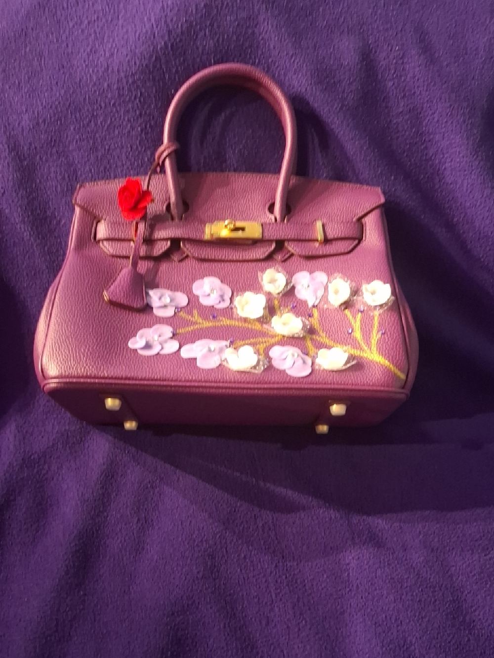 Purple Floral Embellished Satchel Handbag - Picture 7 of 7